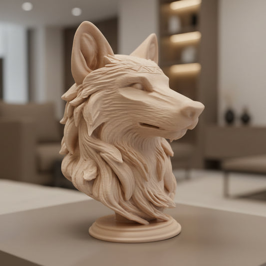 Wolf Bust on Pedestal