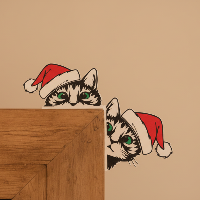 Peeking Cats Christmas Door Decoration