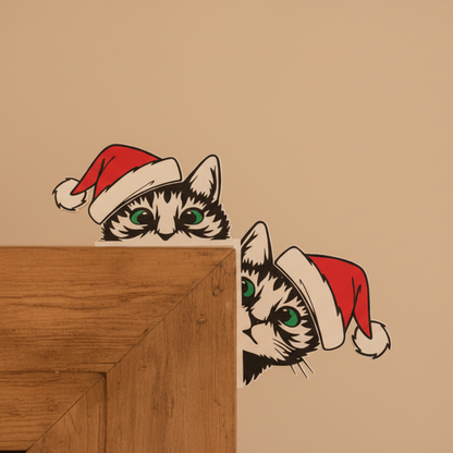 Peeking Cats Christmas Door Decoration