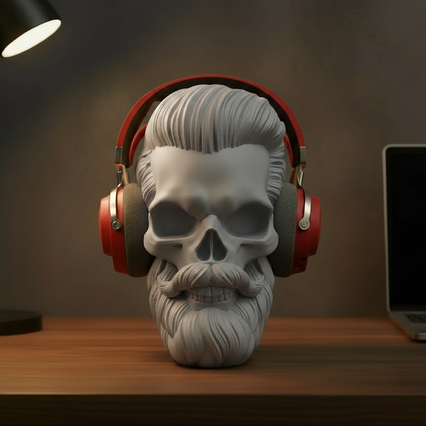 Headphone Stand Gamer Hair - Beard Skull Nº1