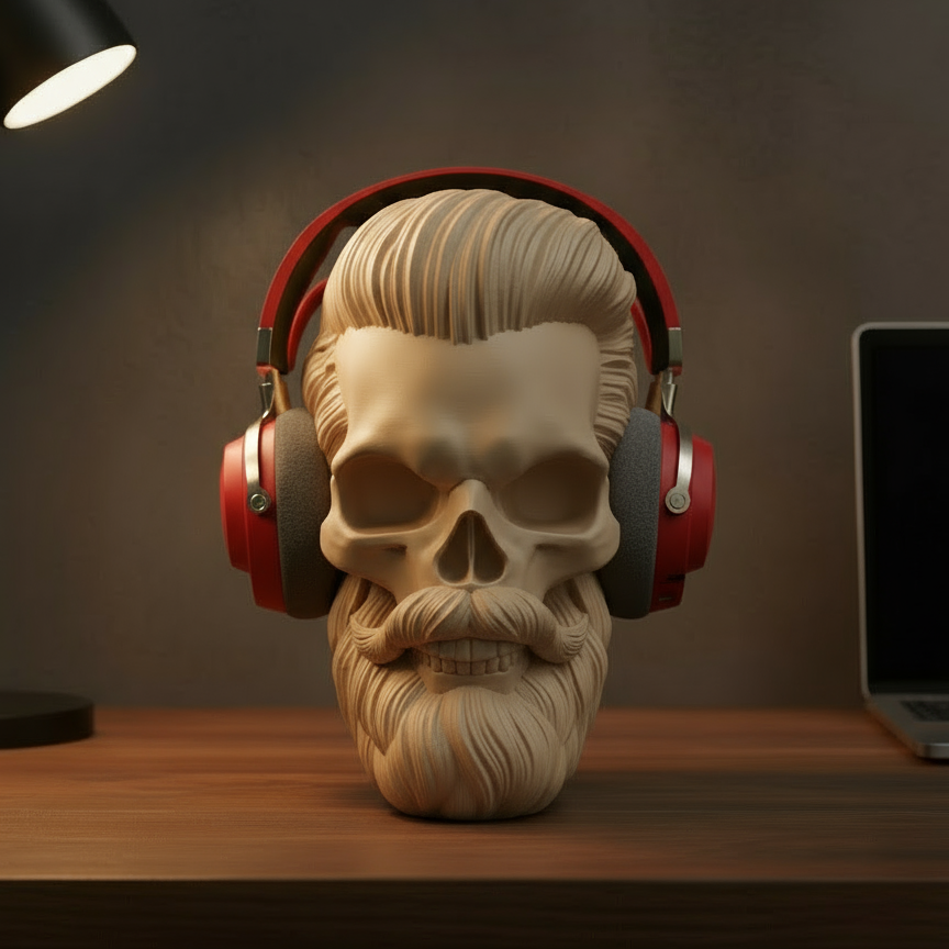 Headphone Stand Gamer Hair - Beard Skull Nº1