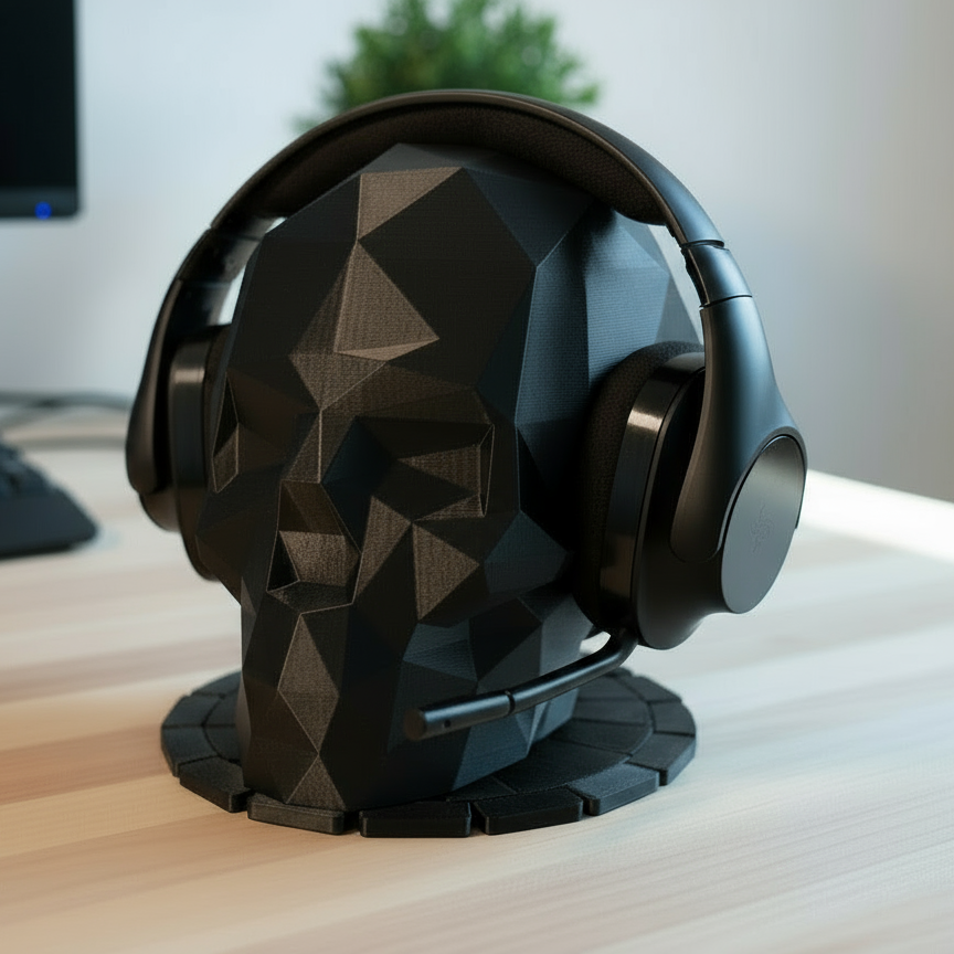 Headset / Headphone Stand Low Poly Skull Head