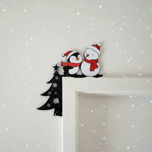 Christmas Snowman and Penguin Door Corner