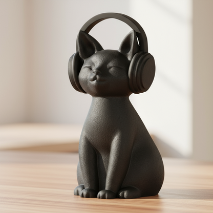 Groove Cat Sculpture - Cat Wearing Headphones