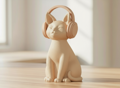 Groove Cat Sculpture - Cat Wearing Headphones