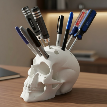 Human Skull Pen Holder