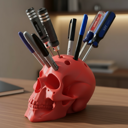 Human Skull Pen Holder
