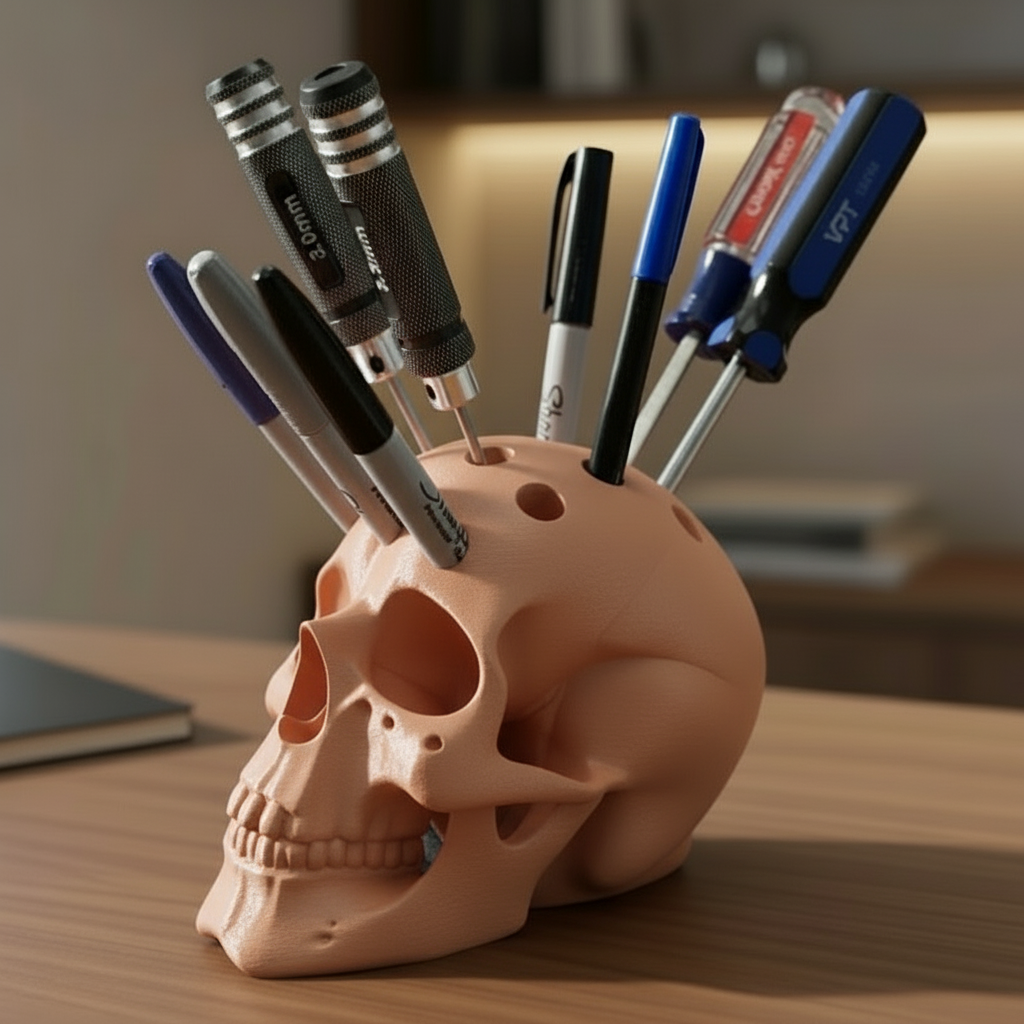 Human Skull Pen Holder