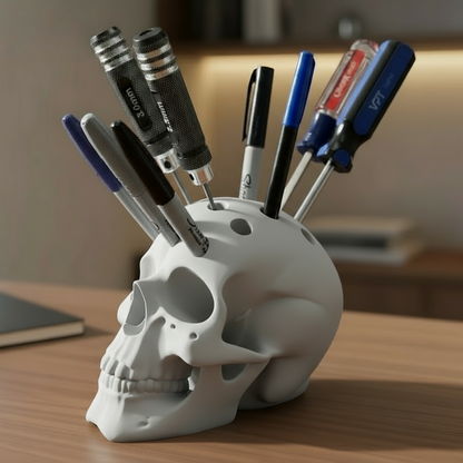 Human Skull Pen Holder