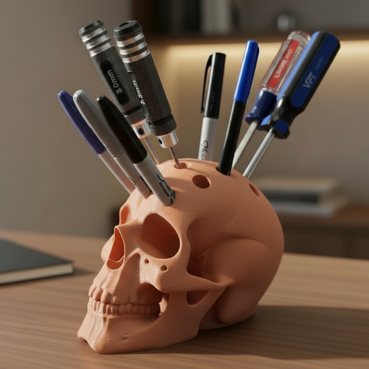 Human Skull Pen Holder