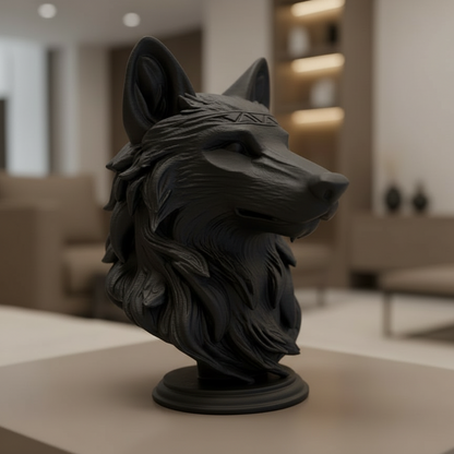 Wolf Bust on Pedestal