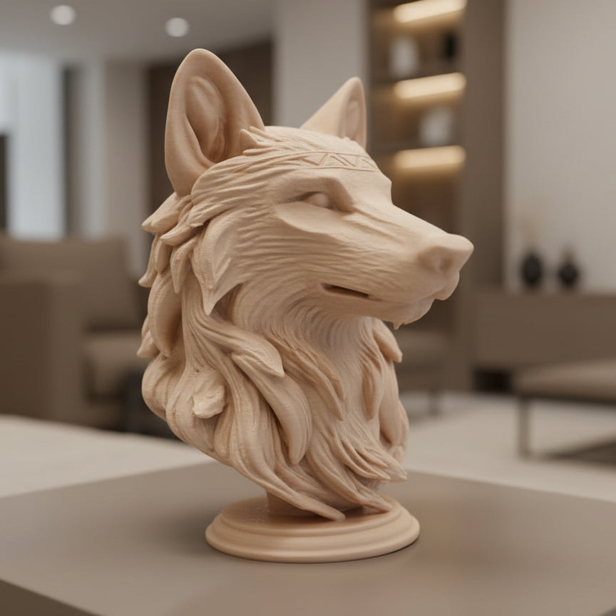 Wolf Bust on Pedestal