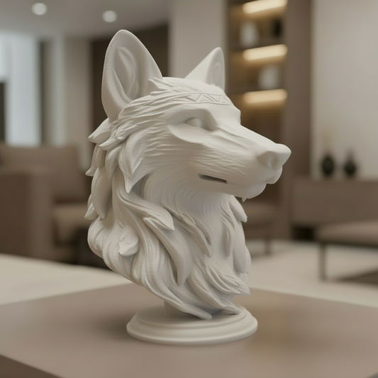 Wolf Bust on Pedestal