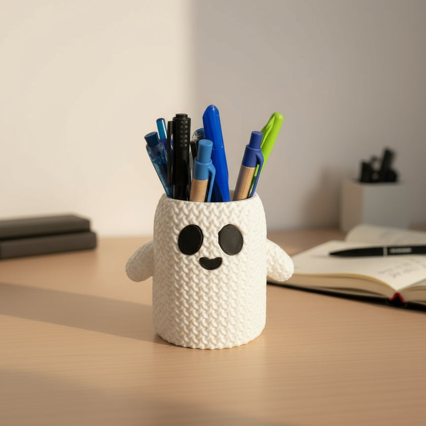 Cute Knitted Ghost Vase or Pencil Holder