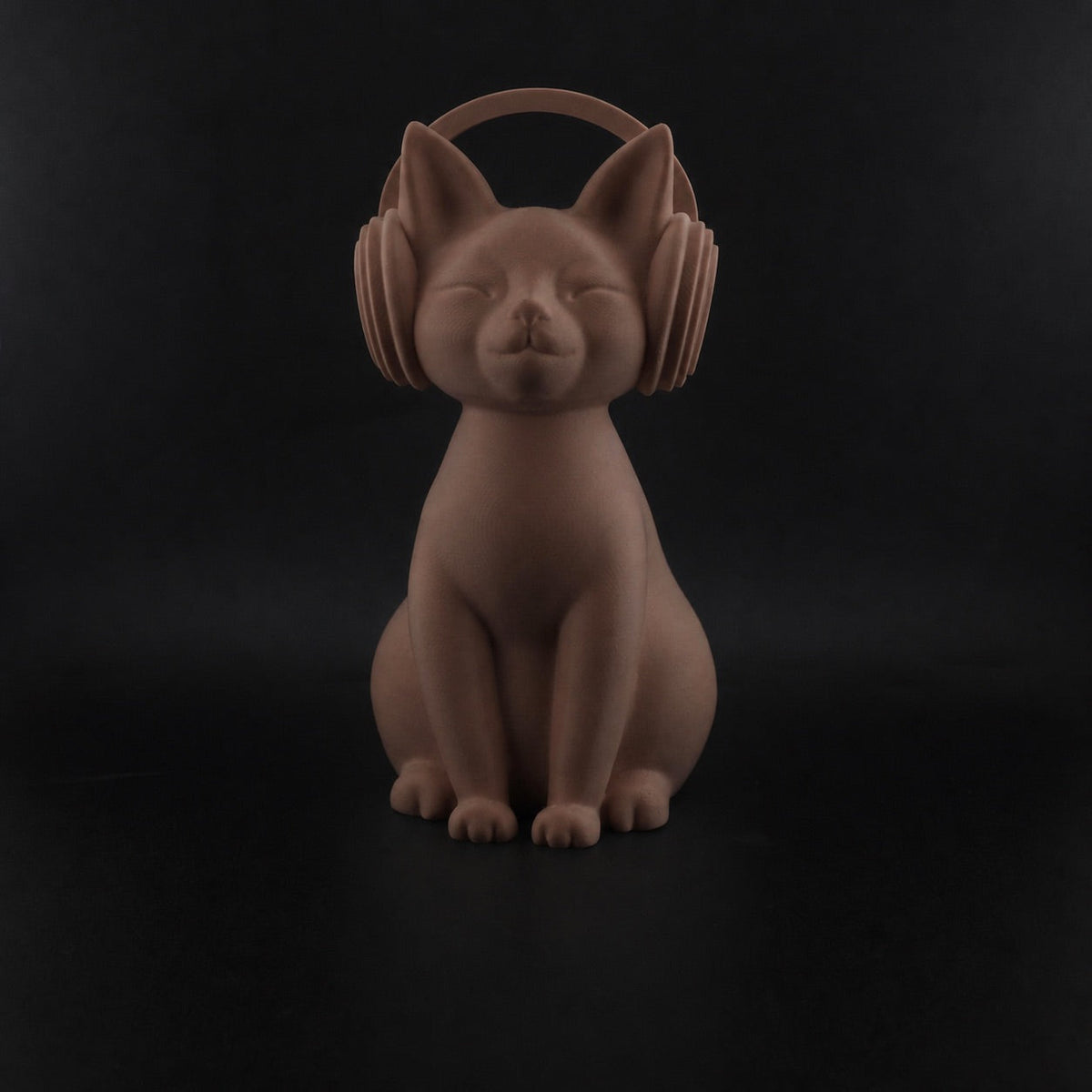 Groove Cat Sculpture - Cat Wearing Headphones in Brown