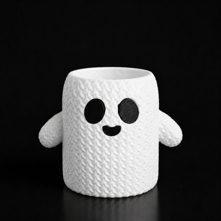 Cute Knitted Ghost Vase or Pencil Holder — White variant