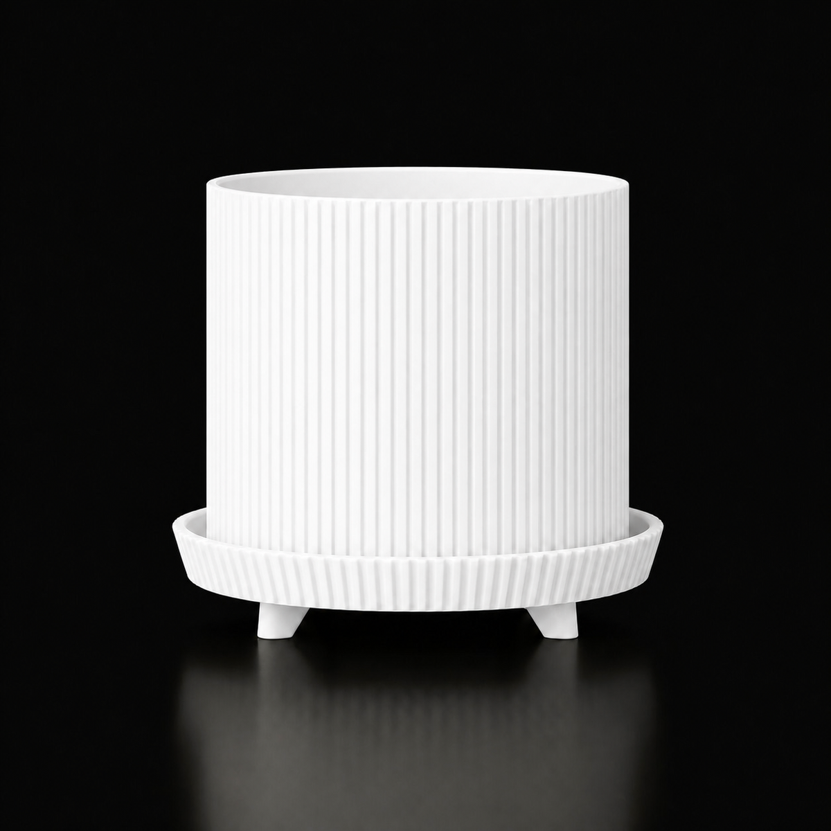 Ribbed Planter Pot with Legs — White variant
