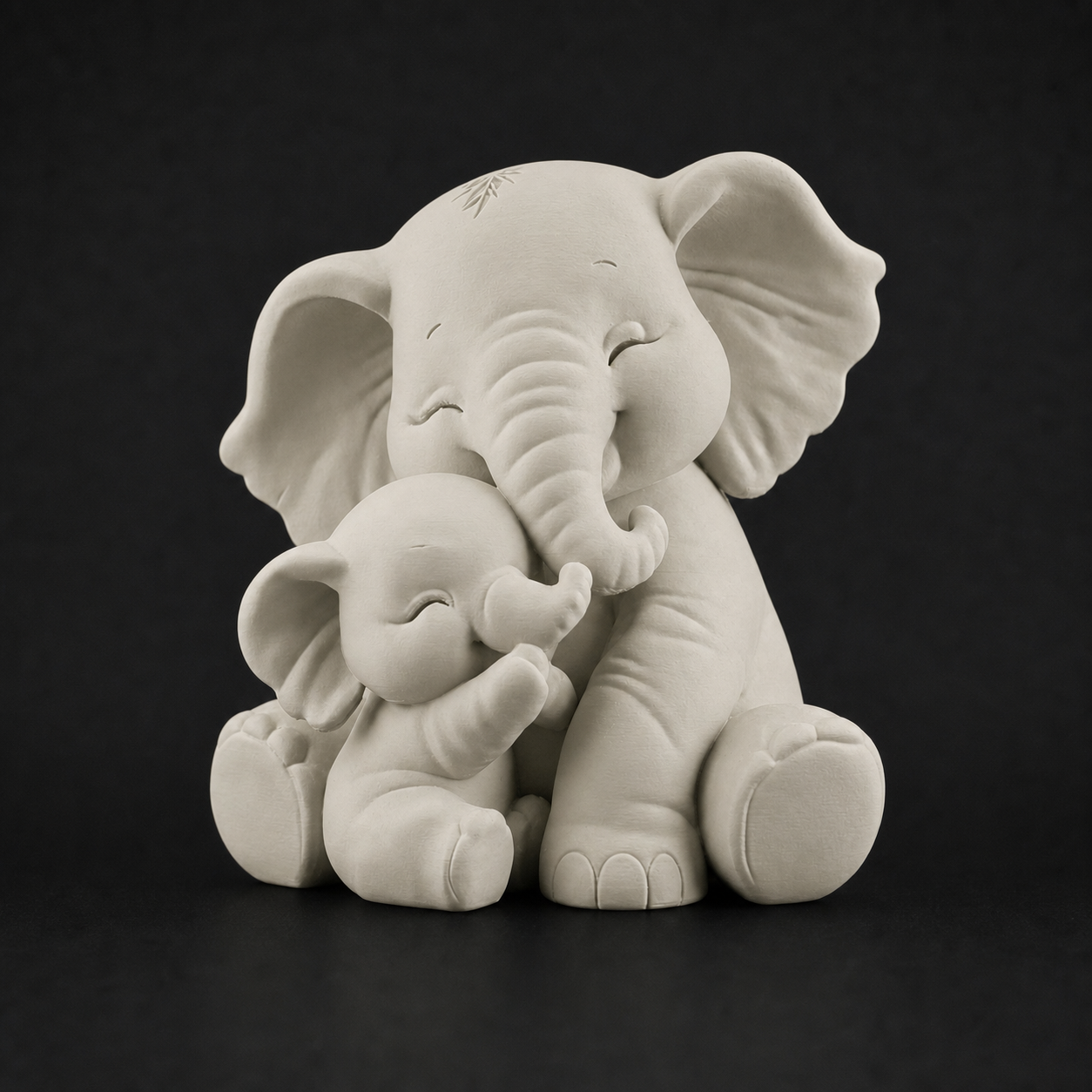 Baby elephant hug sculpture in bone white