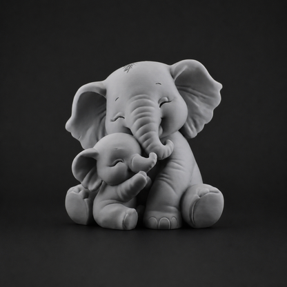 Baby elephant hug sculpture in gray