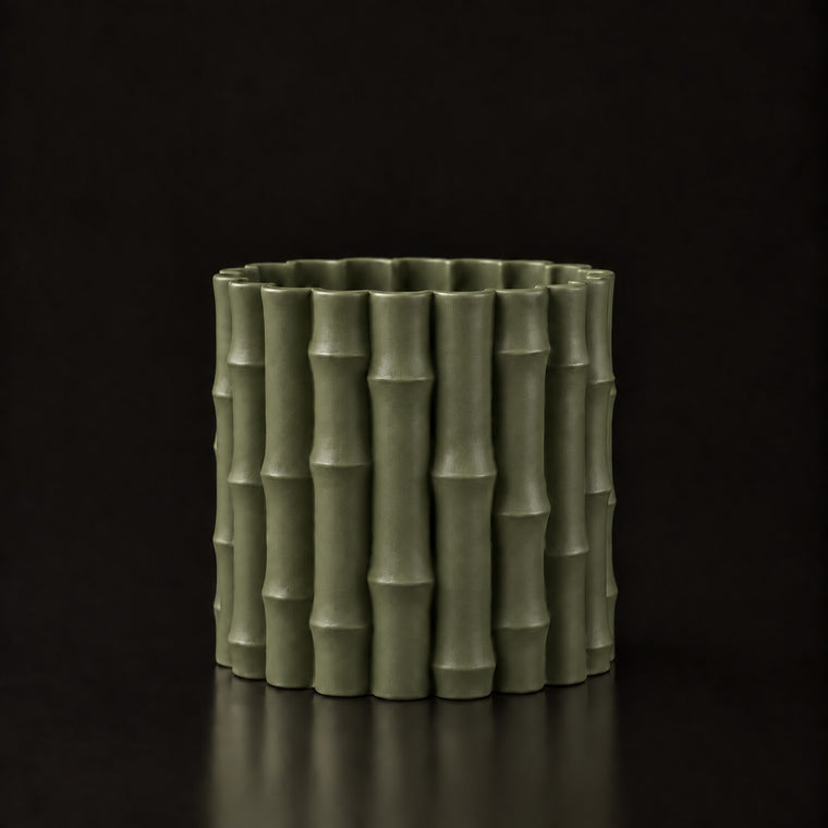 Bamboo Shaped Planter Dark Green