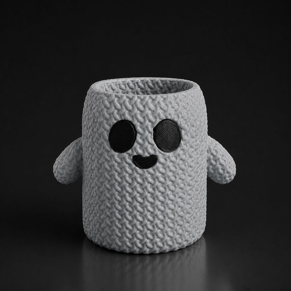 Cute Knitted Ghost Vase or Pencil Holder in Gray