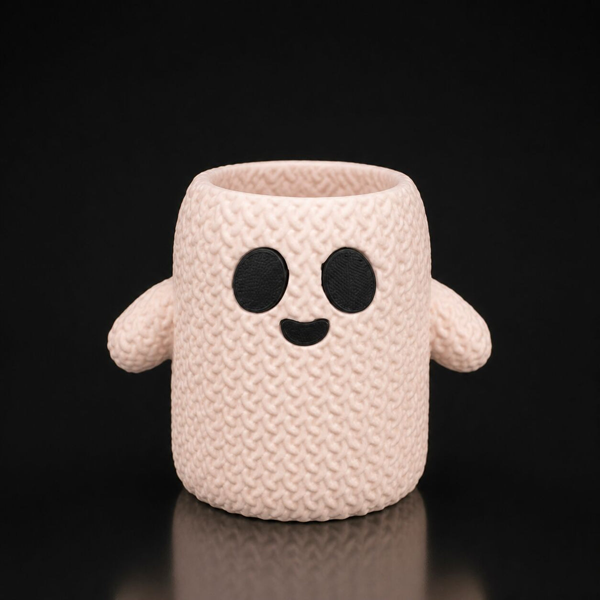 Cute Knitted Ghost Vase or Pencil Holder in Matte Beige