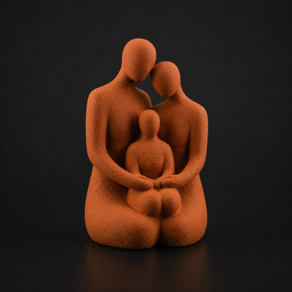 Family Hug Sculpture in Terracotta