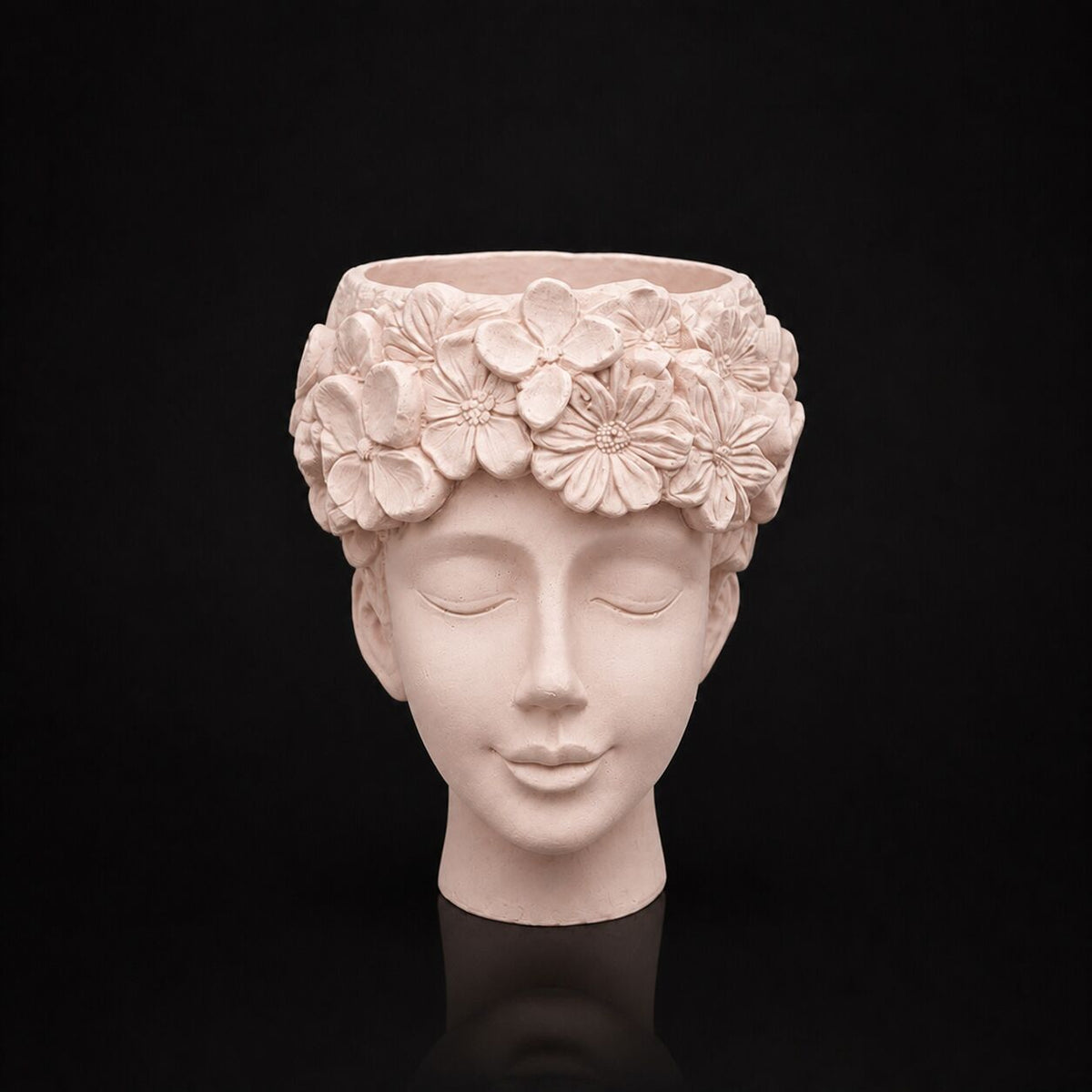 Floral Head Planter Matte Beige
