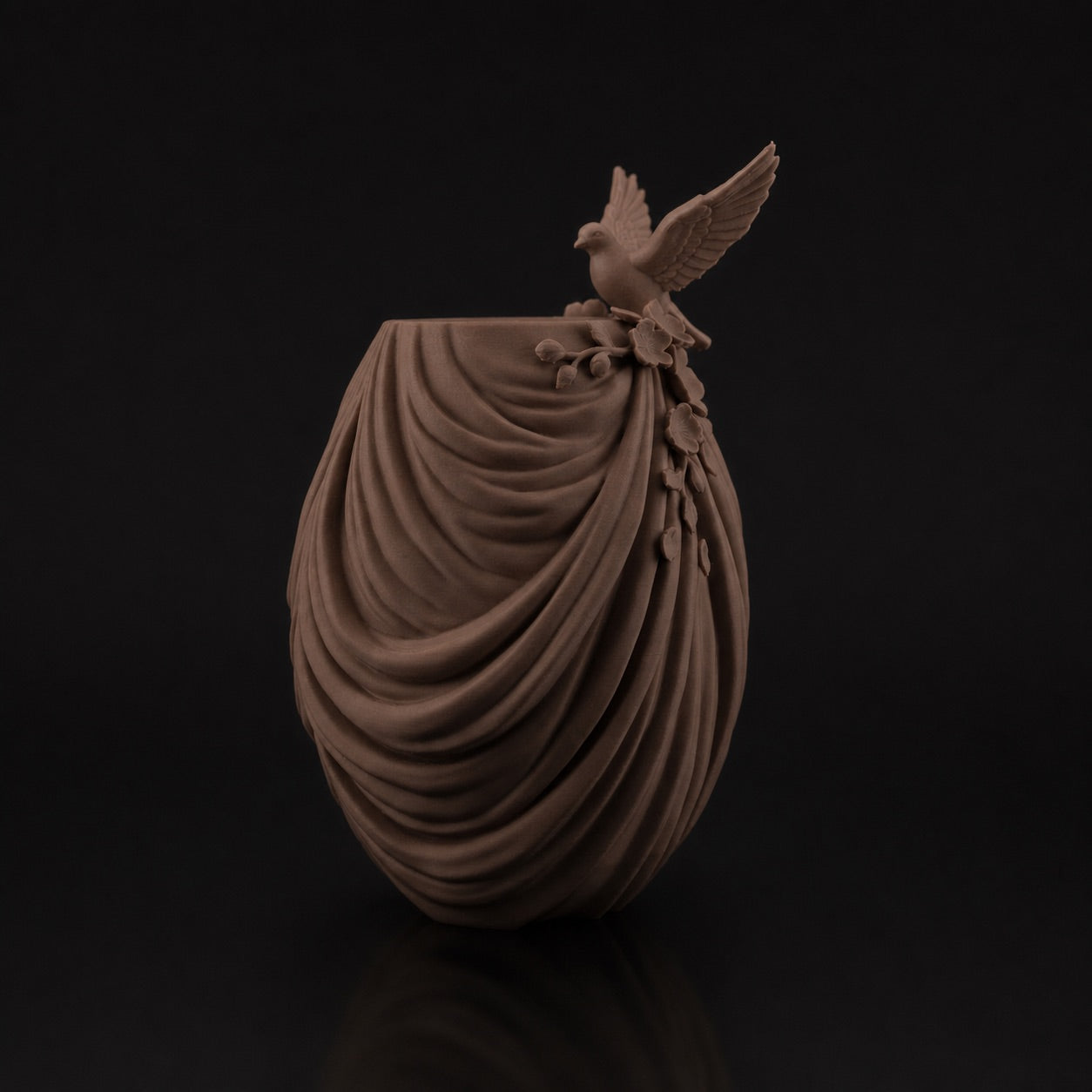 Floral Vase with Dove in Cocoa Brown finish