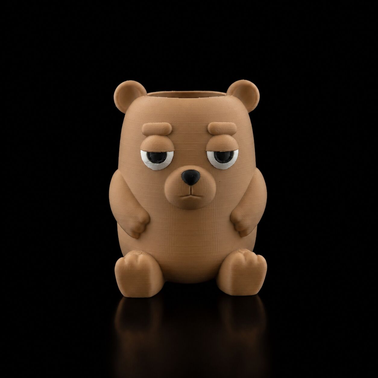 Grumpy Teddy Pen Holder in Caramel