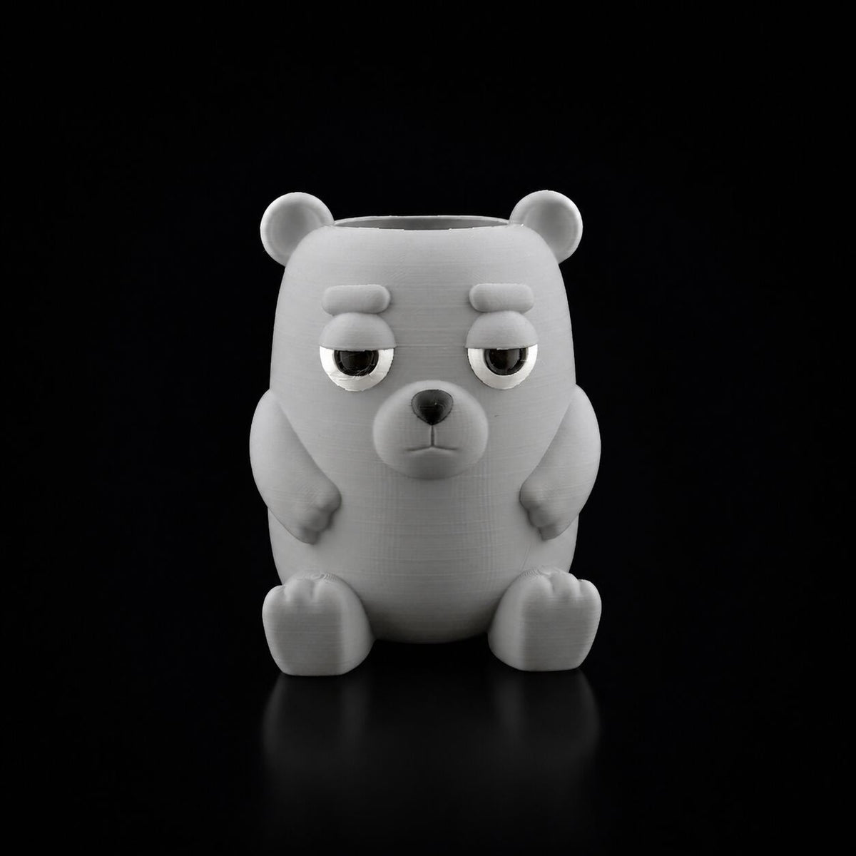 Grumpy Teddy Pen Holder in Gray