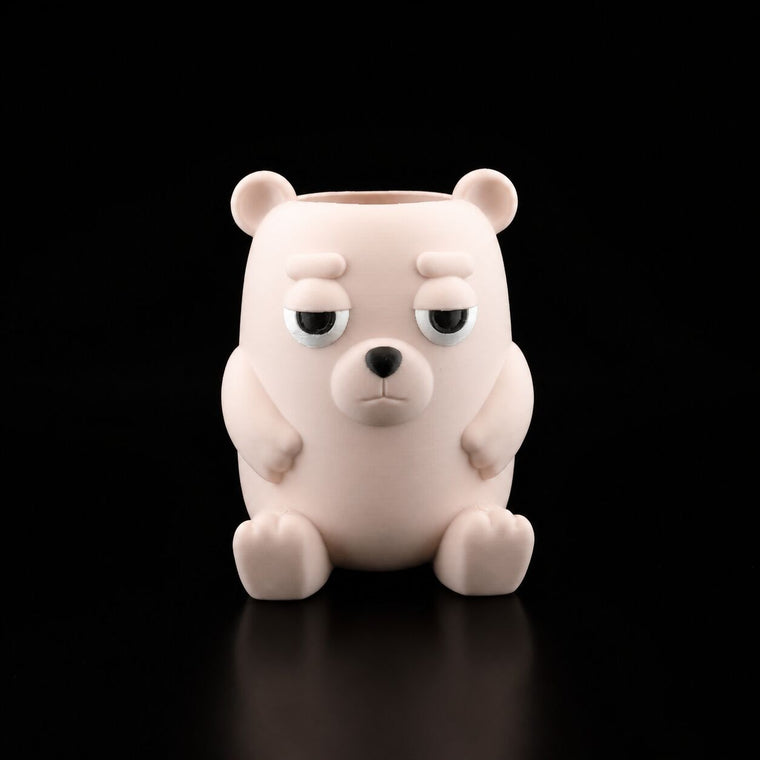 Grumpy Teddy Pen Holder in Matte Beige
