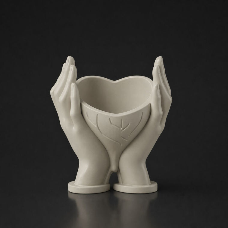 Heart Holding Planter (Only pot) Bone White