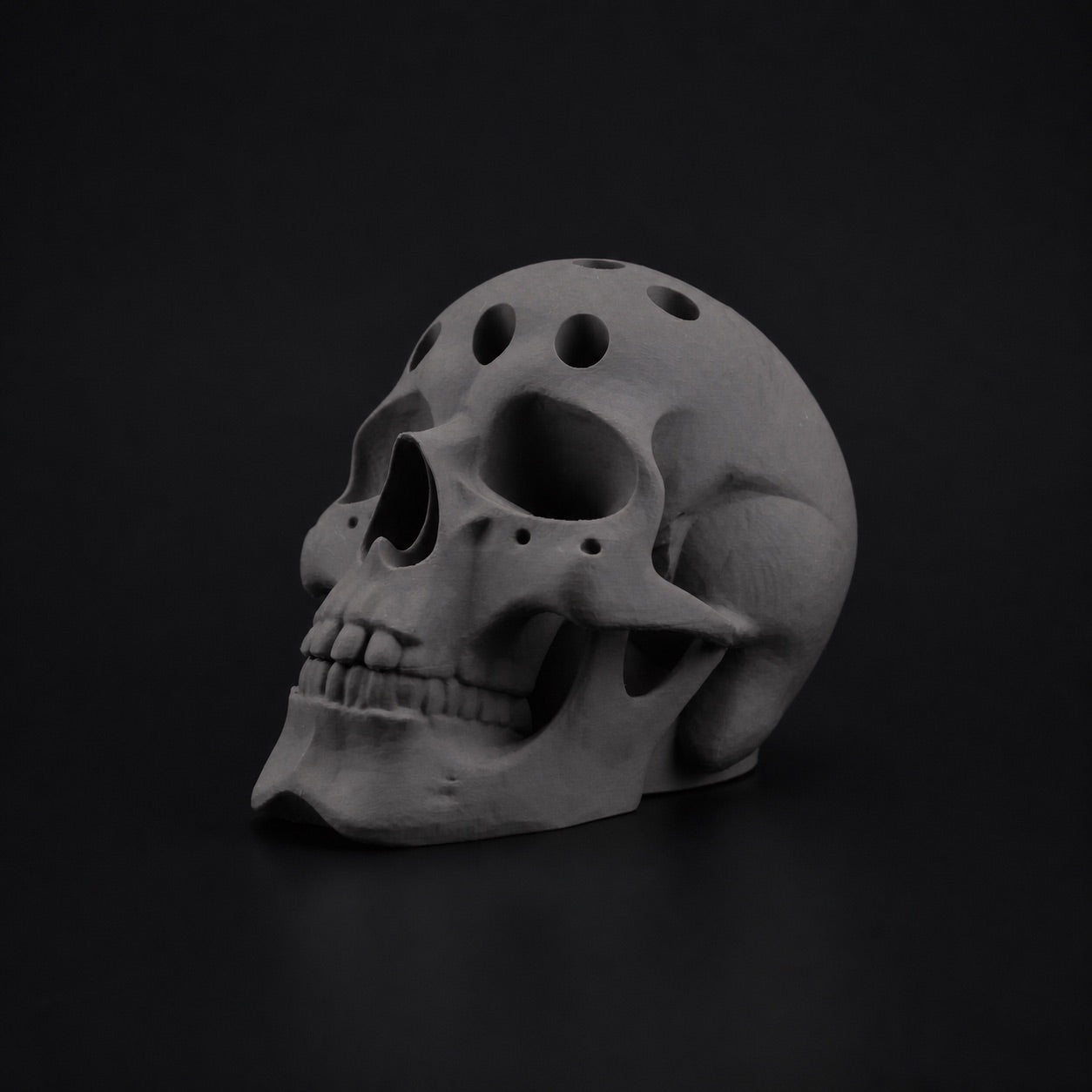 Human Skull Pen Holder in Ashen Concrete