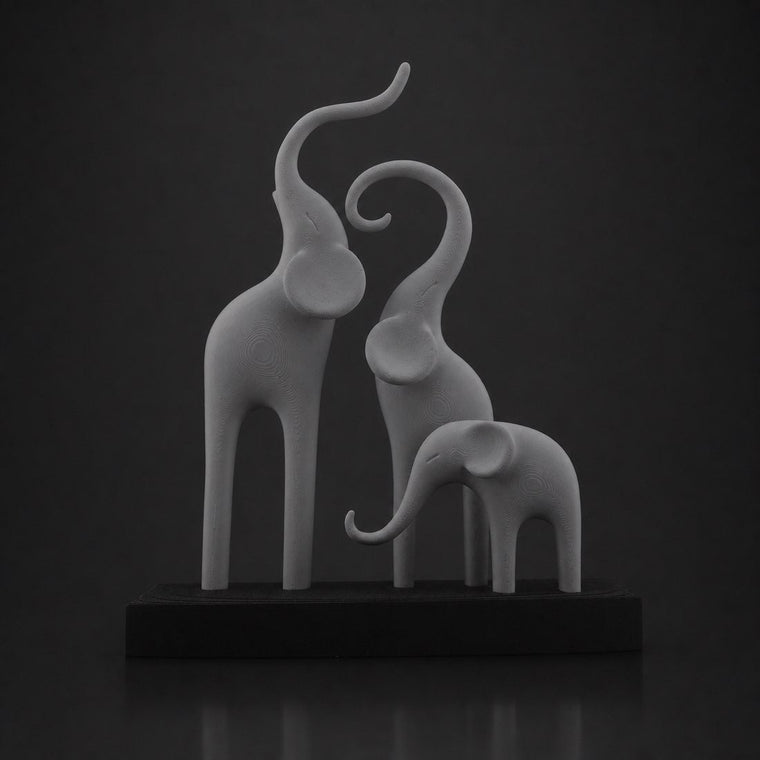 Minimalist Elephant Family Sculpture Ashen Concrete
