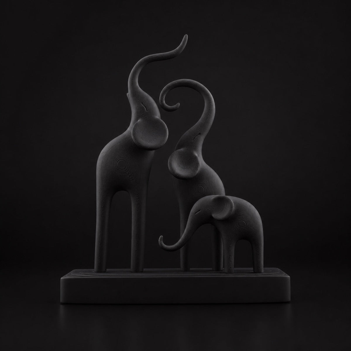 Minimalist Elephant Family Sculpture Black