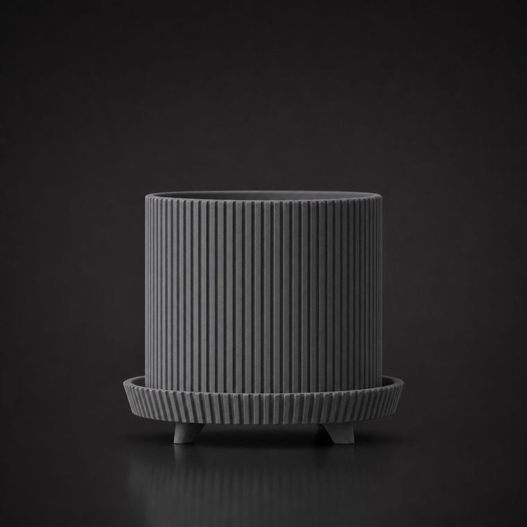 Ribbed Planter Pot with Legs (Only pot) Ashen Concrete