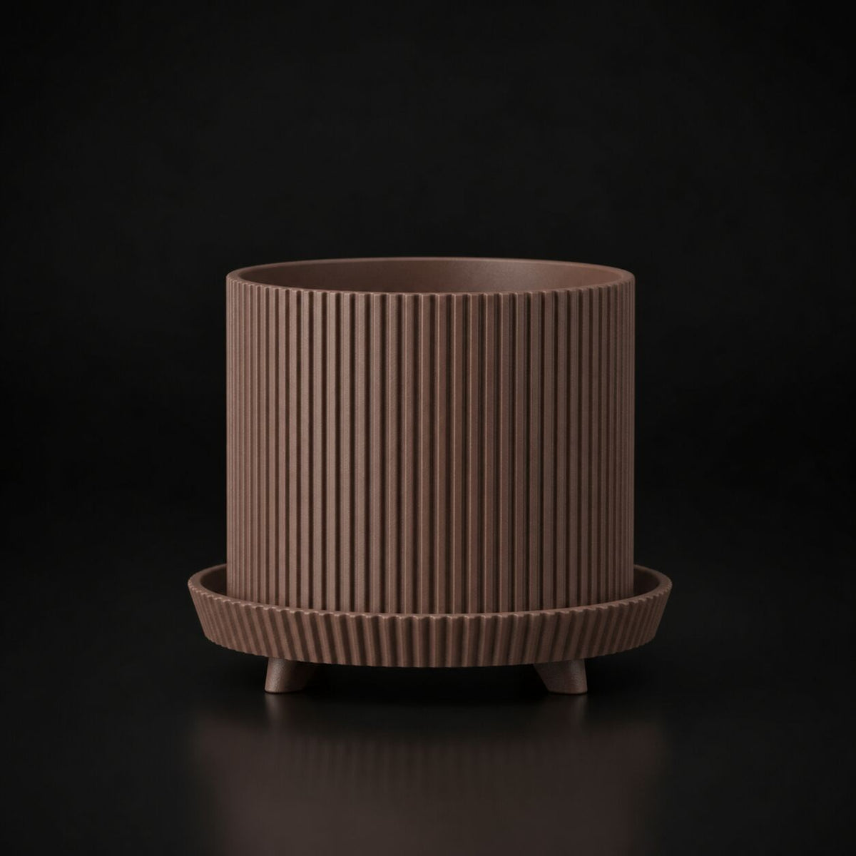 Ribbed Planter Pot with Legs Cocoa Brown