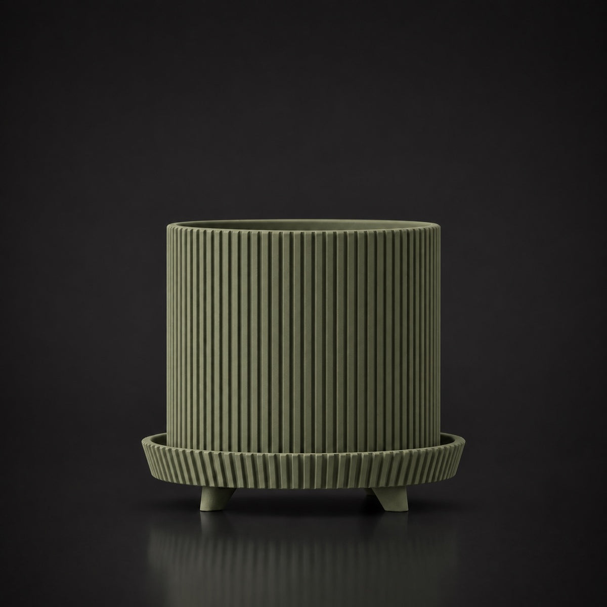 Ribbed Planter Pot with Legs Dark Green