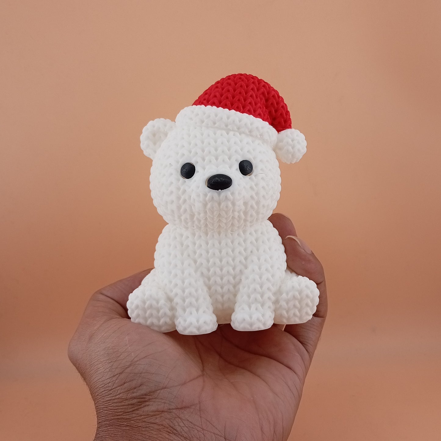 Knitted Polar Bear with Santa Hat - Christmas