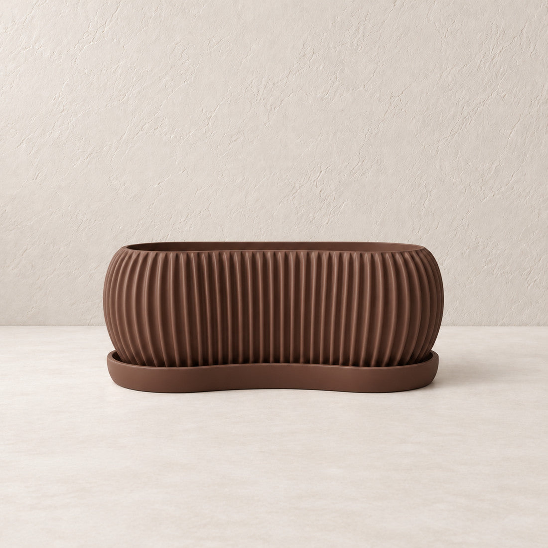 Sagefold Planter in Cocoa Brown #5C4037; matching color on planter body and tray